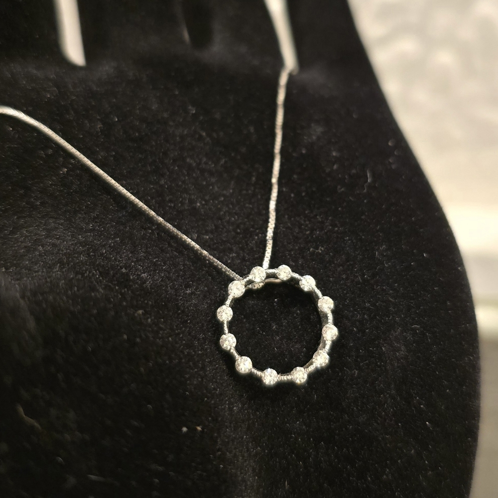 Silver Beaded Circle Pendant Necklace